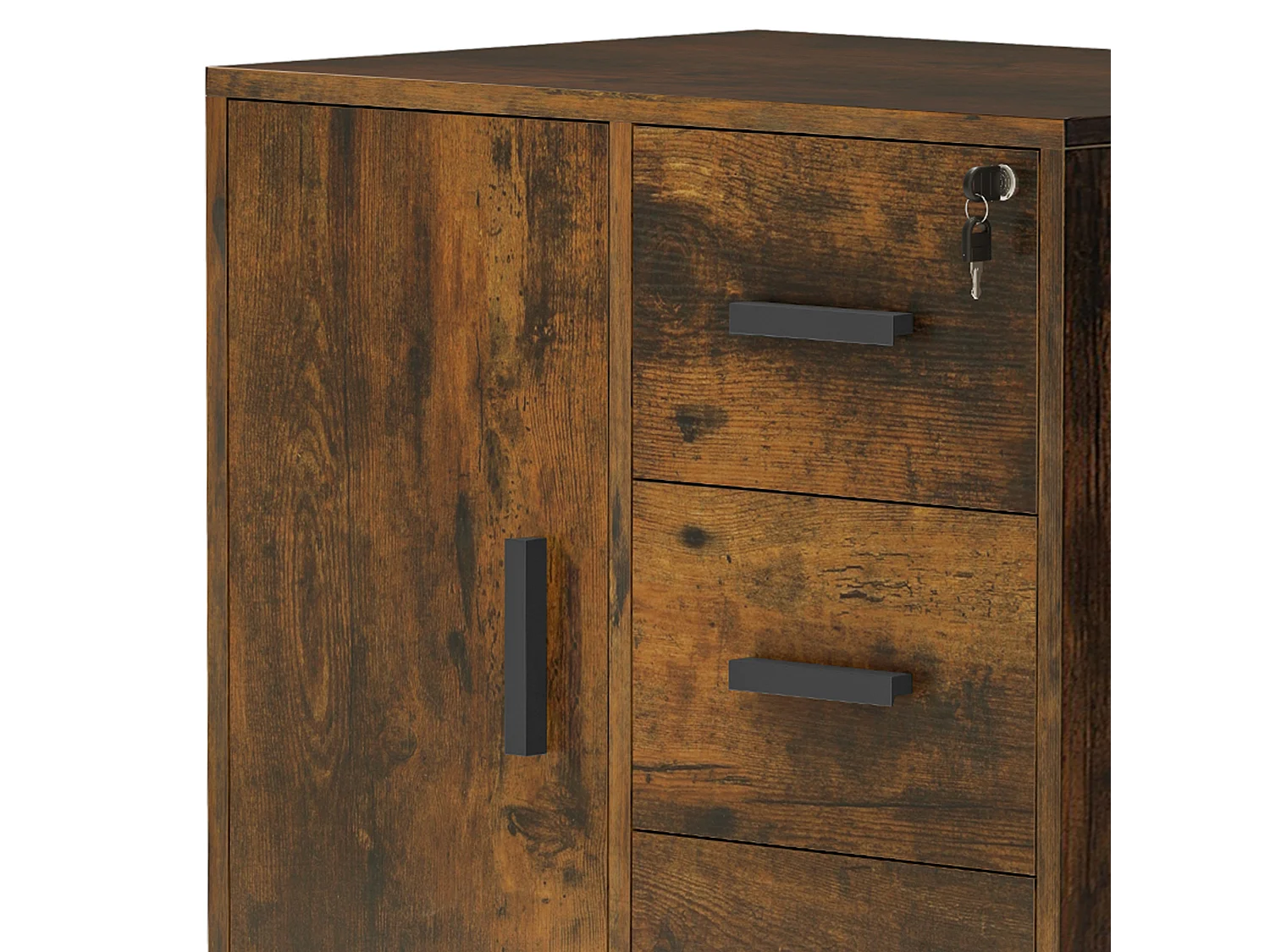 YITAHOME Meuble Rangement Bureau, Caisson 3 Tiroirs Une Porte, Support d'imprimante sur 4 Roulettes Mobile, Marron Rustique