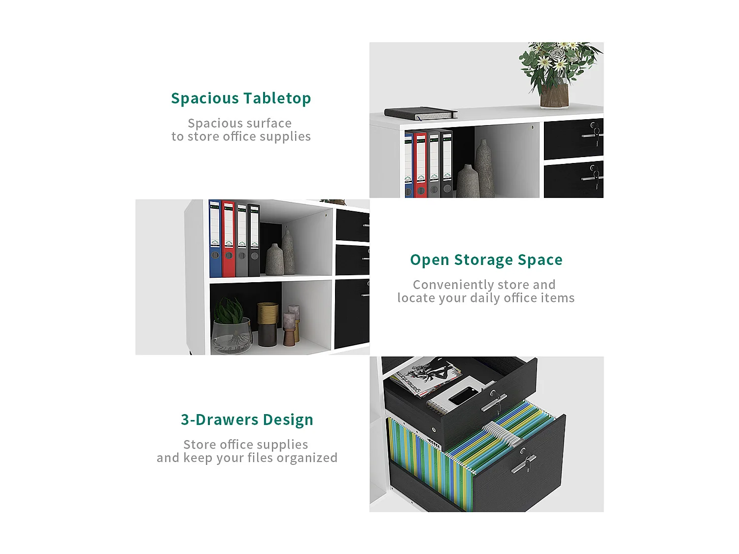 YITAHOME Armoire de Classement à 3 Tiroirs pour Documents de Format A4, Armoire de Rangement Latérale en Bois, pour Le Bureau