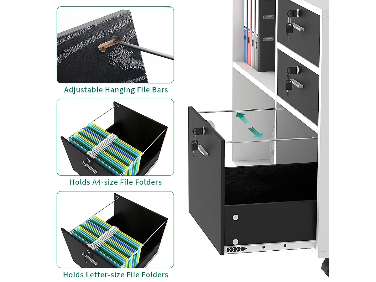 YITAHOME Armoire de Classement à 3 Tiroirs pour Documents de Format A4, Armoire de Rangement Latérale en Bois, pour Le Bureau
