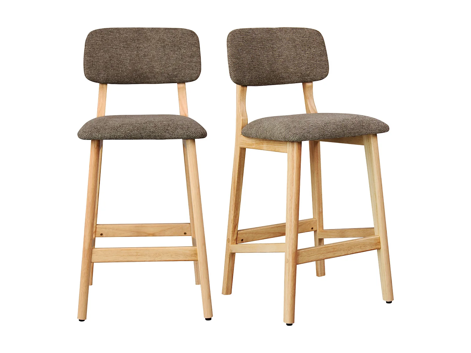 CLIFF-Tabouret de bar en bois naturel et Tissu Trendy Taupe (x2)