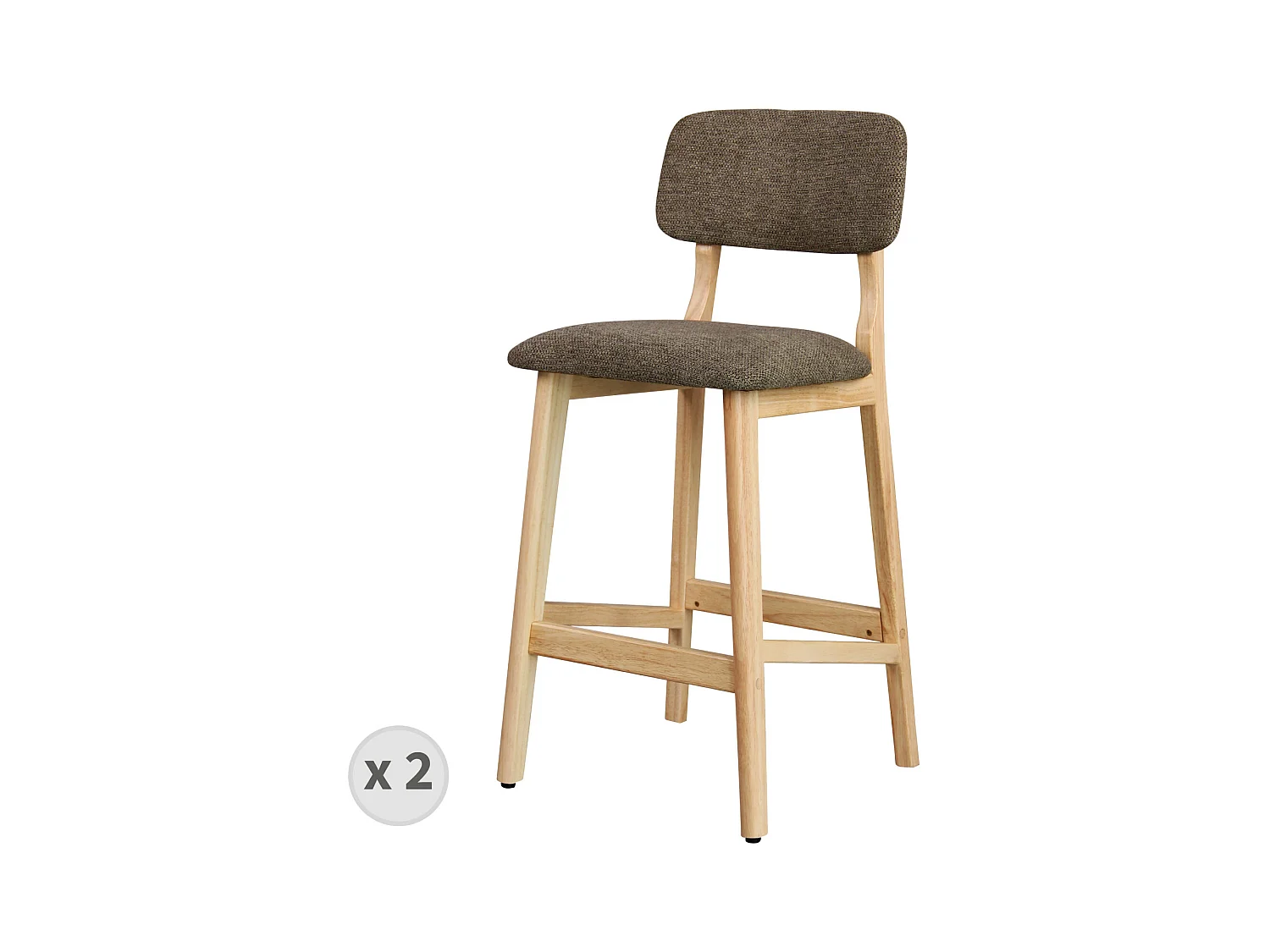 CLIFF-Tabouret de bar en bois naturel et Tissu Trendy Taupe (x2)