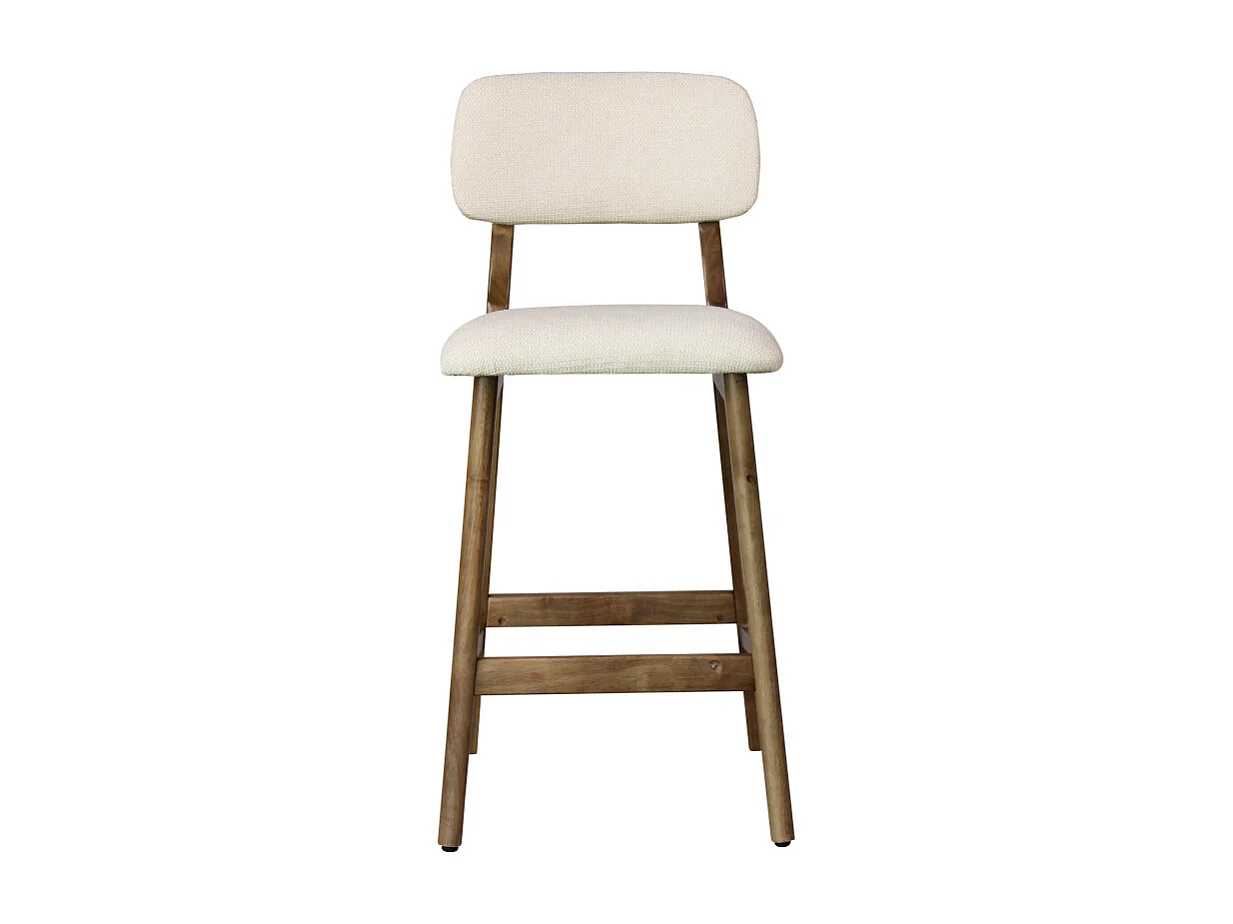 CLIFF-Taburete de bar, tela Ecru y madera de nogal (x2)