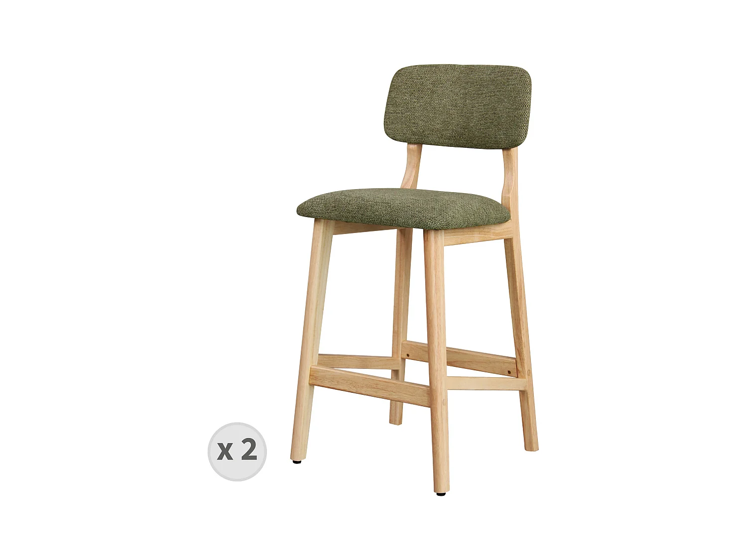 CLIFF-Tabouret de bar en bois naturel et Tissu Trendy Sauge (x2)