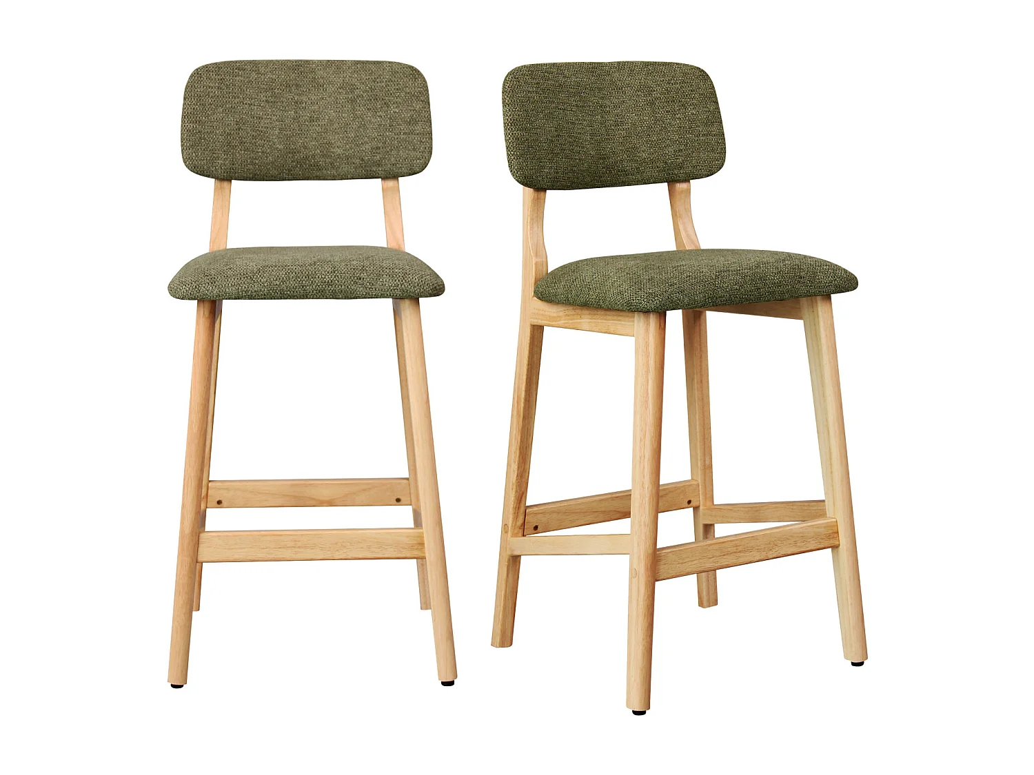 CLIFF-Taburete de bar, Tela verde y madera natural (x2)