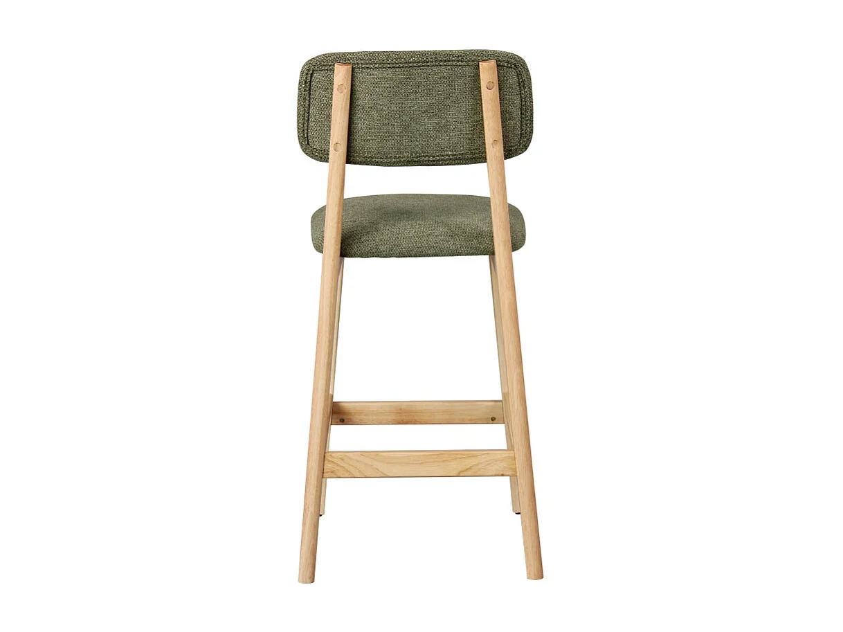 CLIFF-Taburete de bar, Tela verde y madera natural (x2)