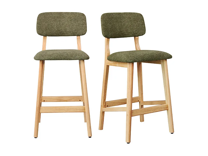 CLIFF-Taburete de bar, Tela verde y madera natural (x2)