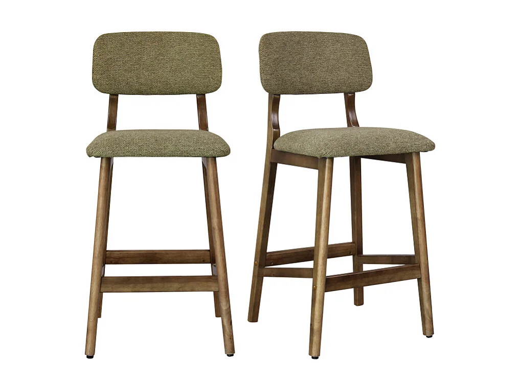 CLIFF-Sgabello da bar, tessuto verde e legno noce (x2)