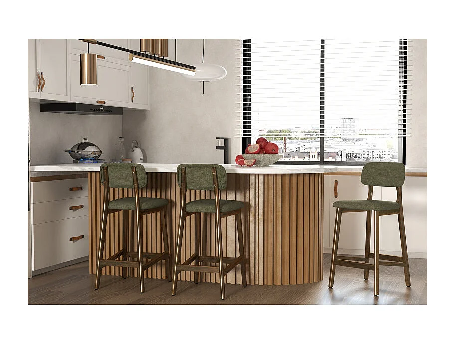 CLIFF-Sgabello da bar, tessuto verde e legno noce (x2)