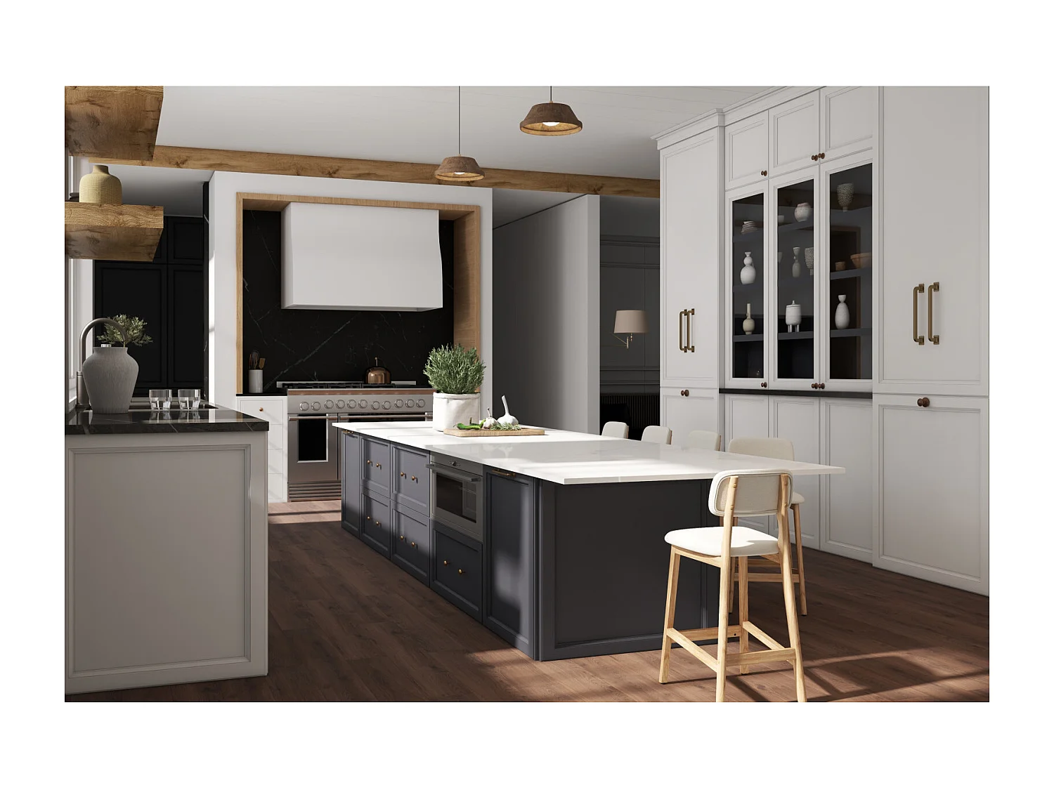 CLIFF-Sgabello da bar, tessuto ecrù e legno naturale (x2)