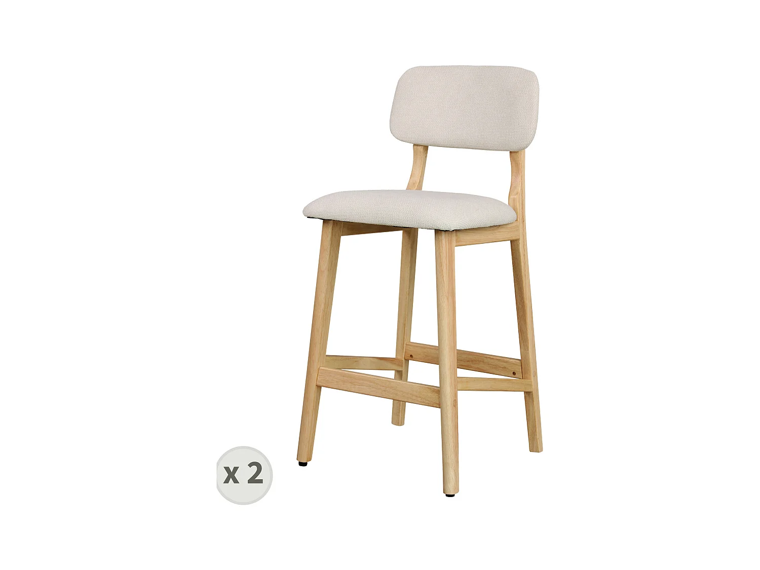 CLIFF-Tabouret de bar en bois naturel et Tissu Trendy Ecru (x2)