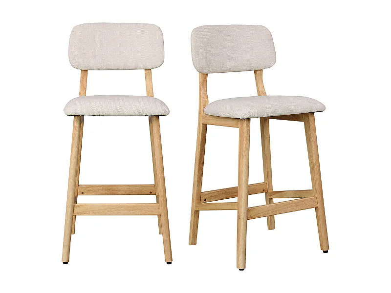 CLIFF-Tabouret de bar en bois naturel et Tissu Trendy Ecru (x2)