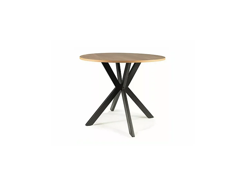 Table à manger ronde "Talia II" - Marron chêne/Noir mat - D 90 x H 76 cm
