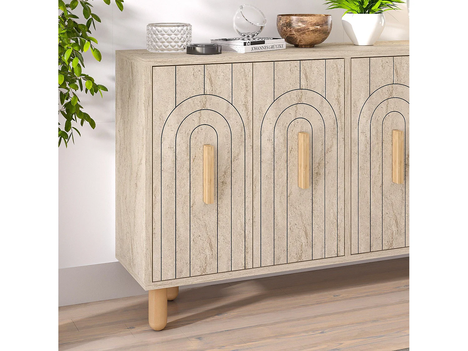 Buffet design 4 portes battantes Stivi L120cm Effet travertin beige