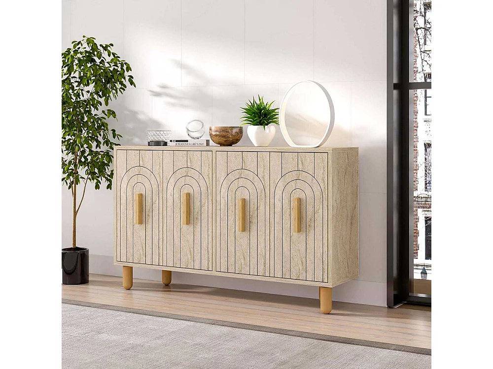 Buffet design 4 portes battantes Stivi L120cm Effet travertin beige