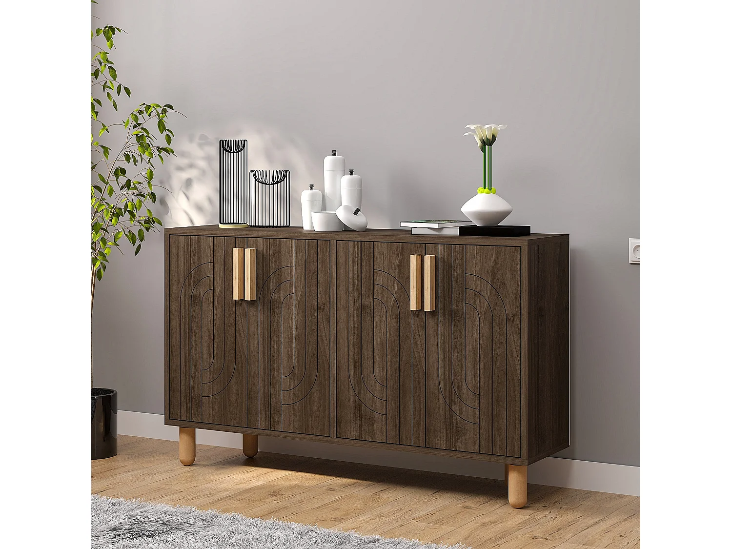 Buffet design 4 portes battantes Cerka L120cm Bois foncé