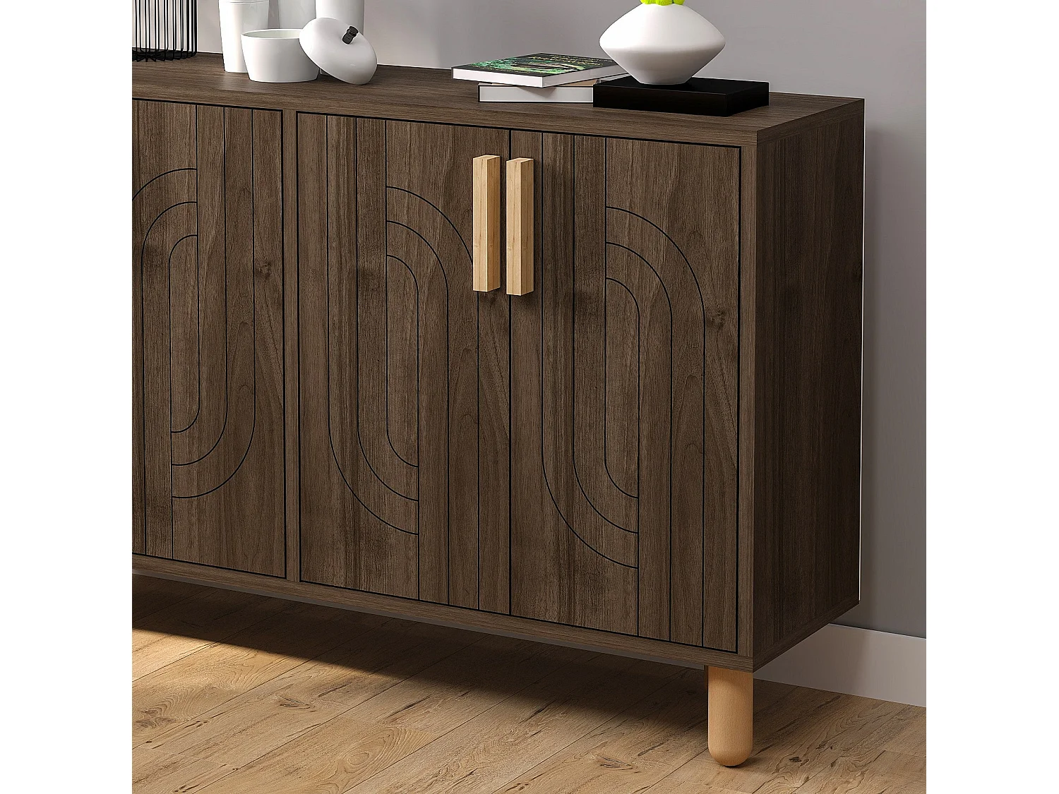 Buffet design 4 portes battantes Cerka L120cm Bois foncé
