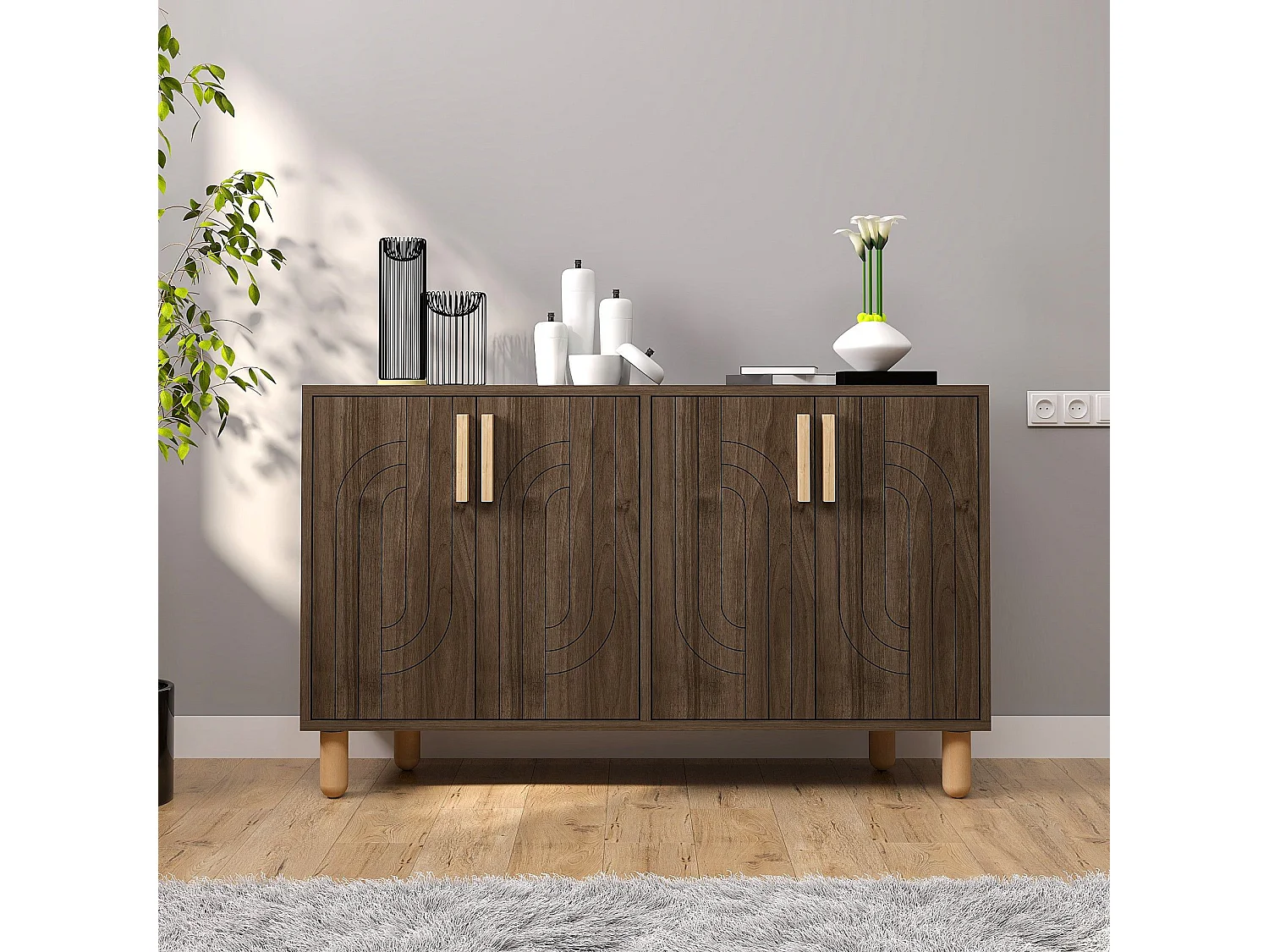 Buffet design 4 portes battantes Cerka L120cm Bois foncé