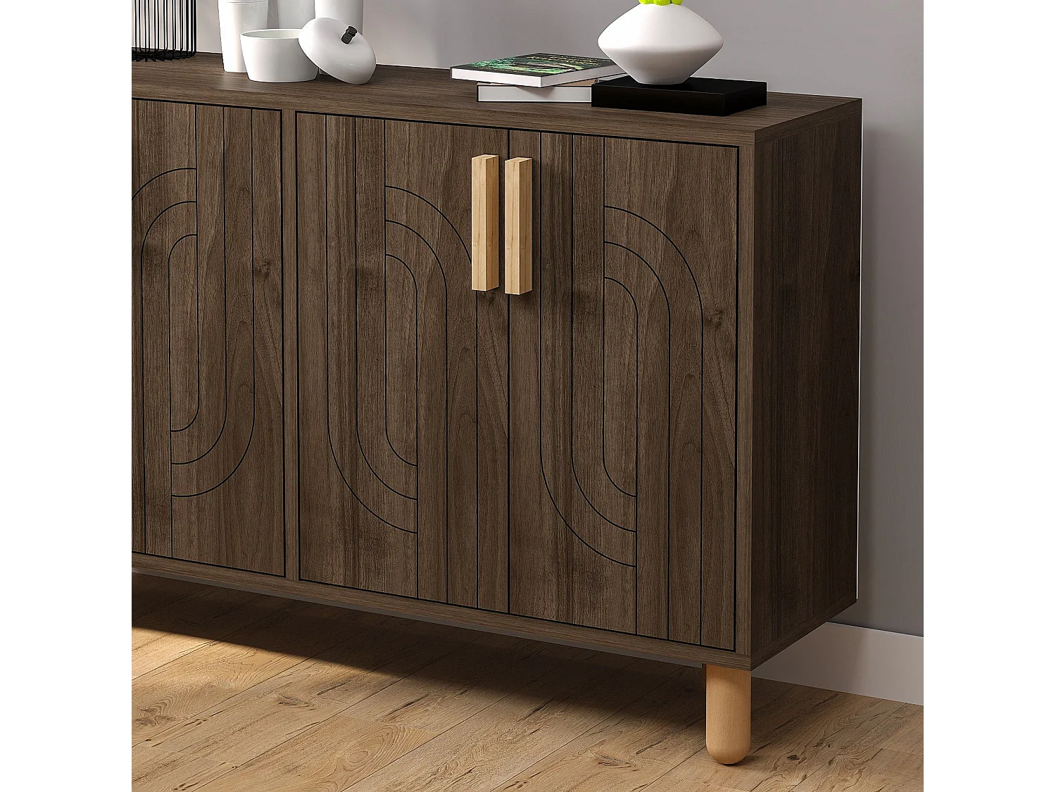 Buffet design 4 portes battantes Cerka L120cm Bois foncé