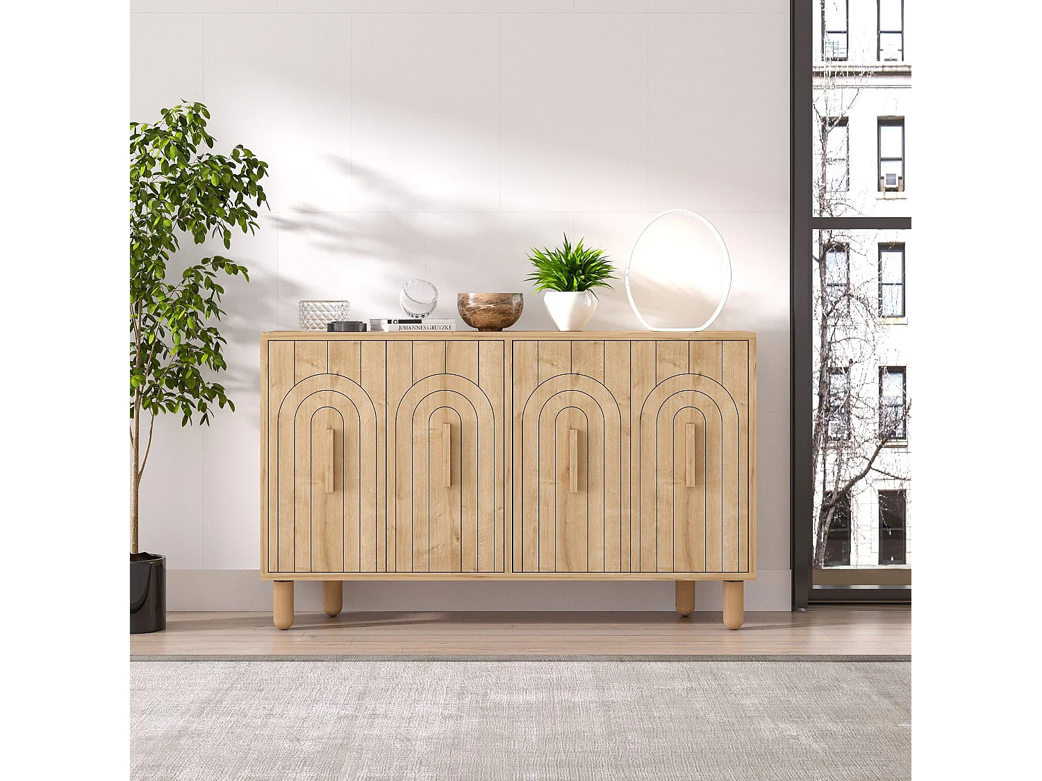 Buffet design 4 portes battantes Stivi L120cm Chêne clair