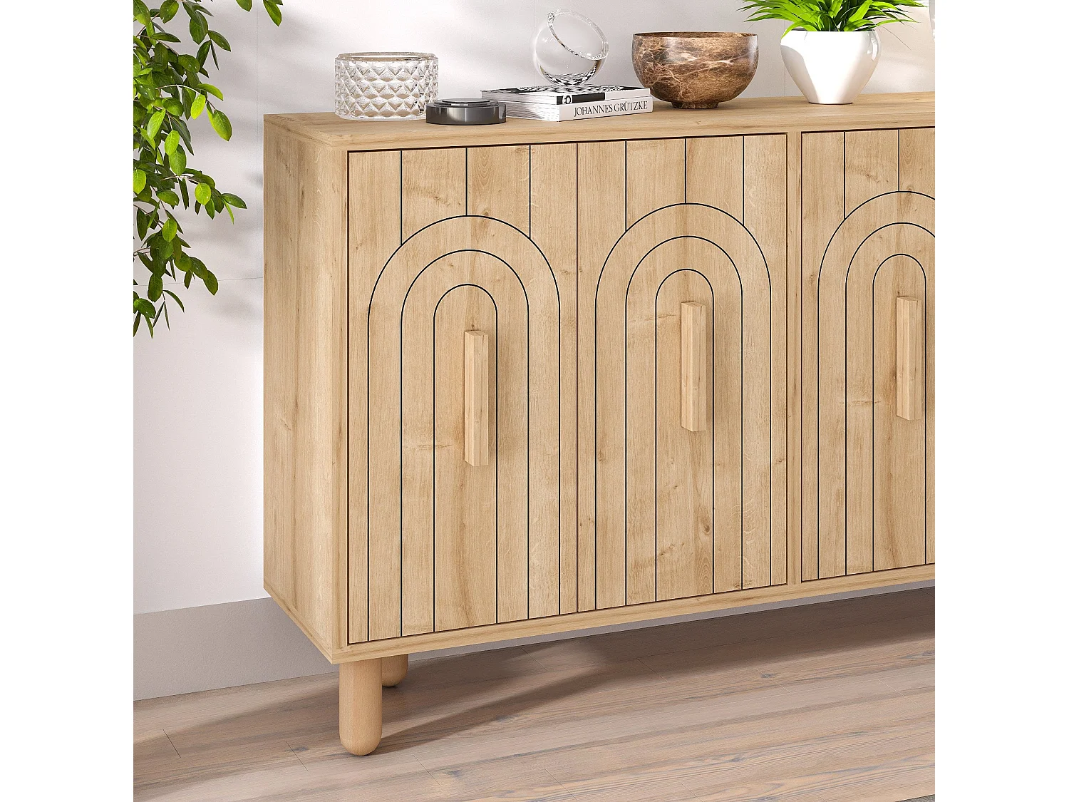 Buffet design 4 portes battantes Stivi L120cm Chêne clair