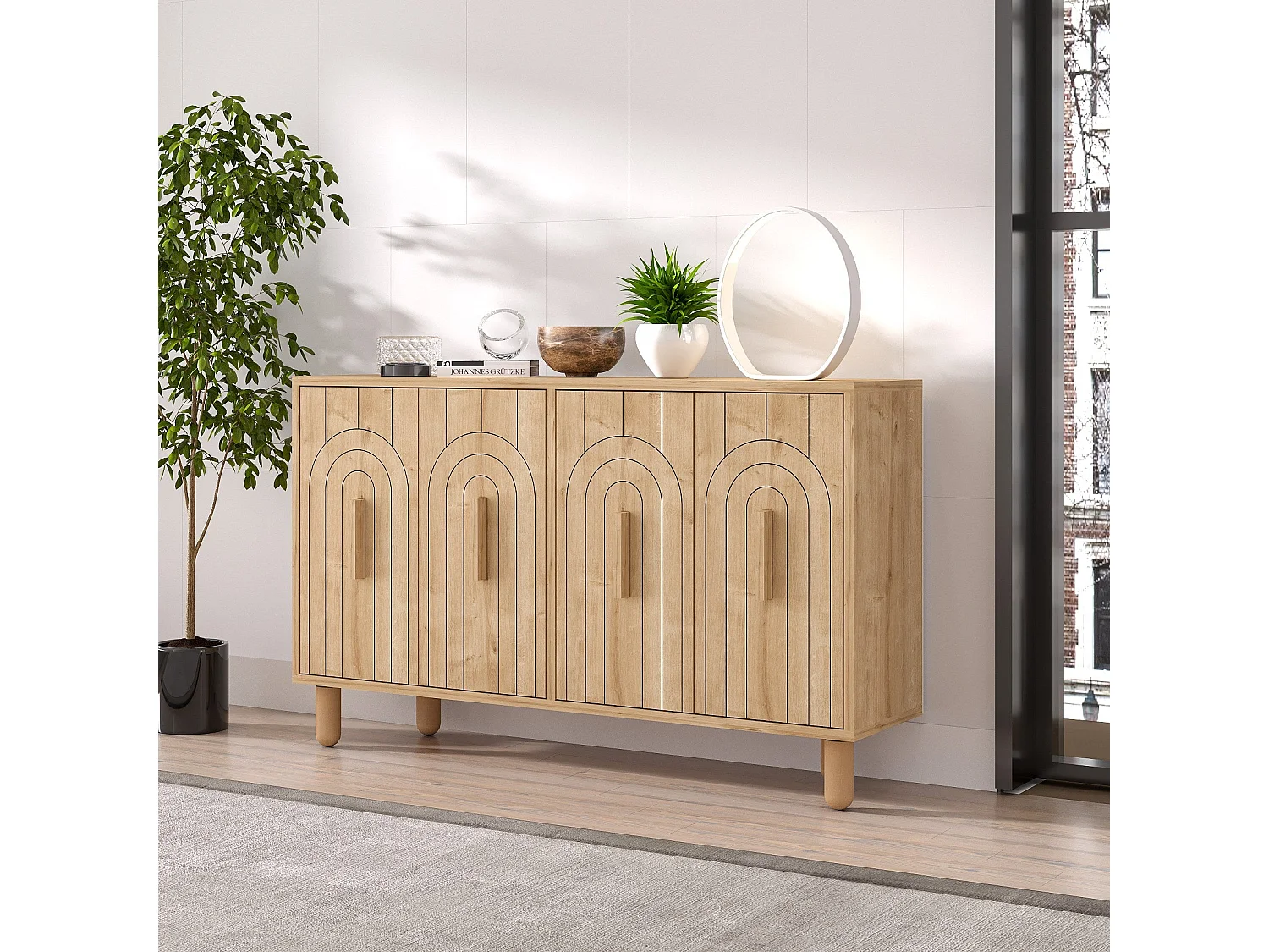 Aparador – 120 cm x 73.6 cm x 29.6 cm – Carvalho Saphire – Painel de partículas com revestimento em melamina