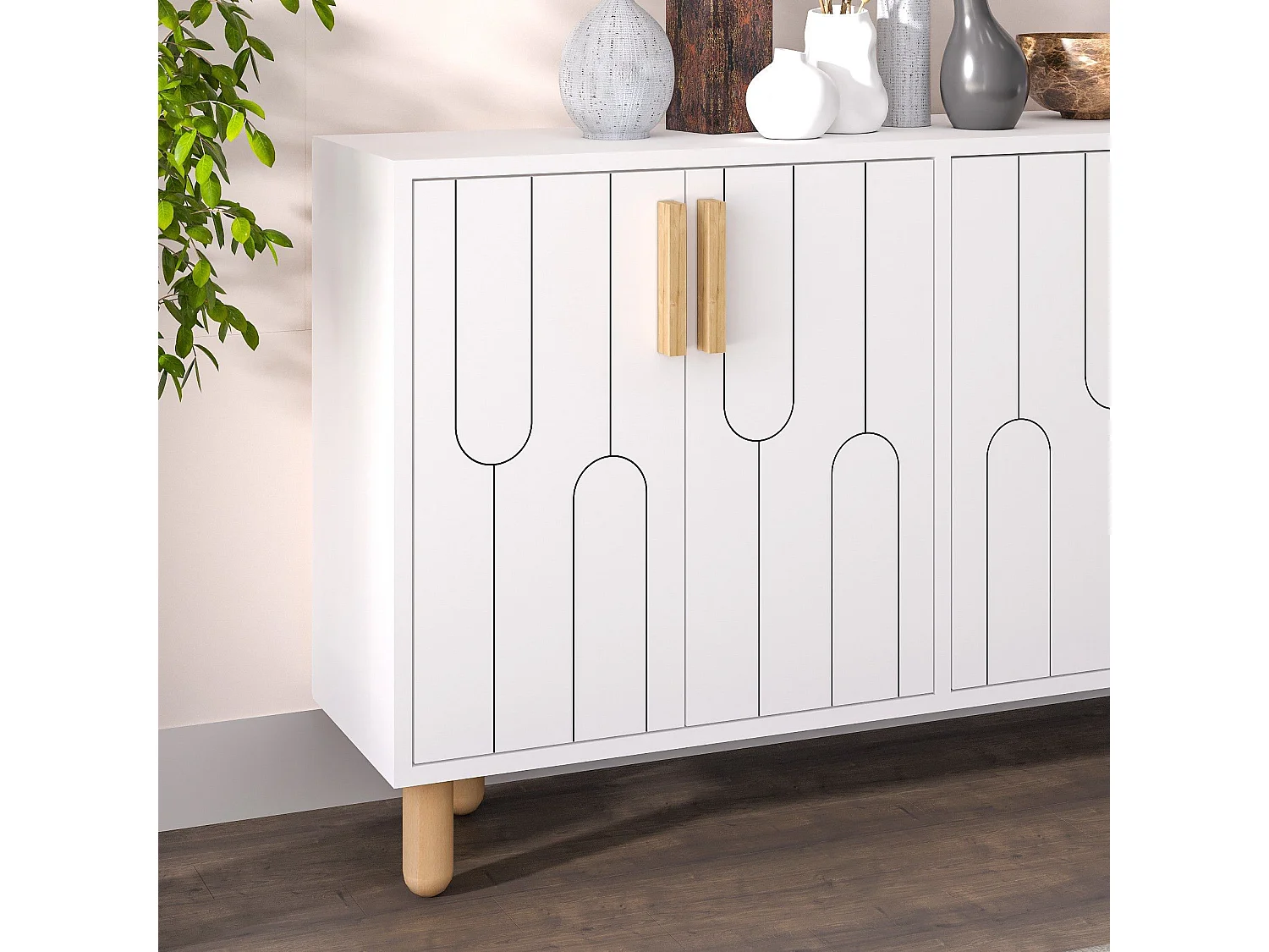 Buffet design 4 portes battantes Serka L120cm Blanc