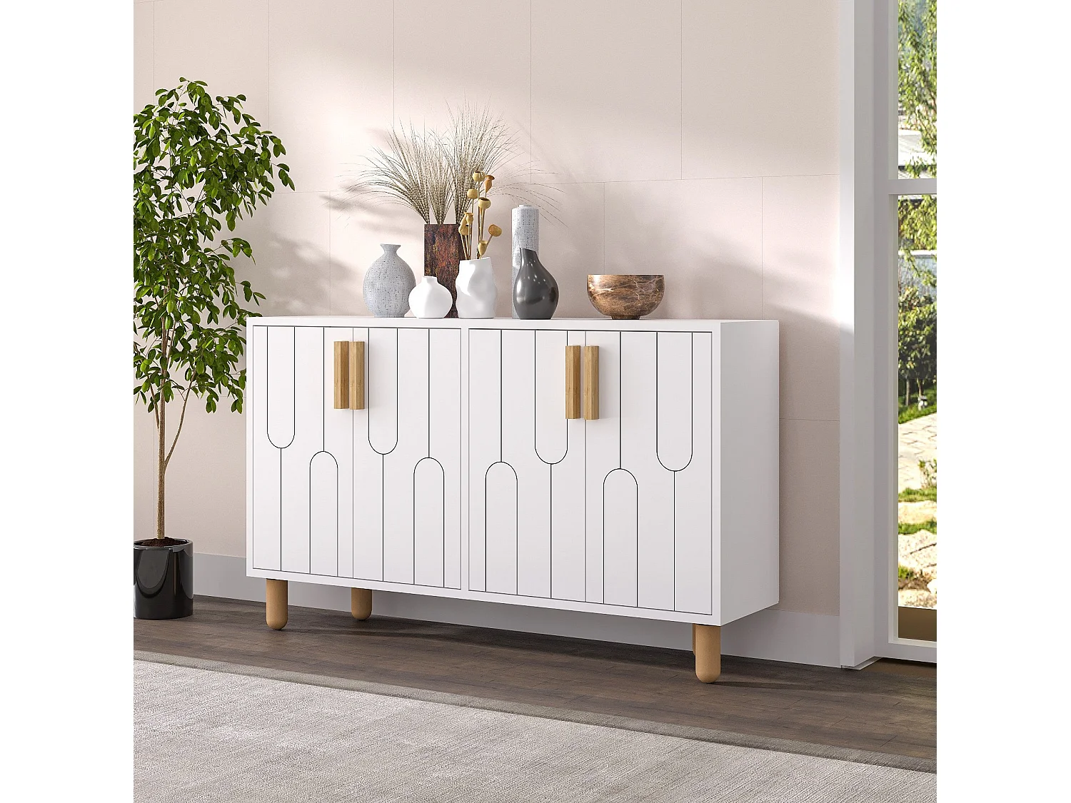 Buffet design 4 portes battantes Serka L120cm Blanc