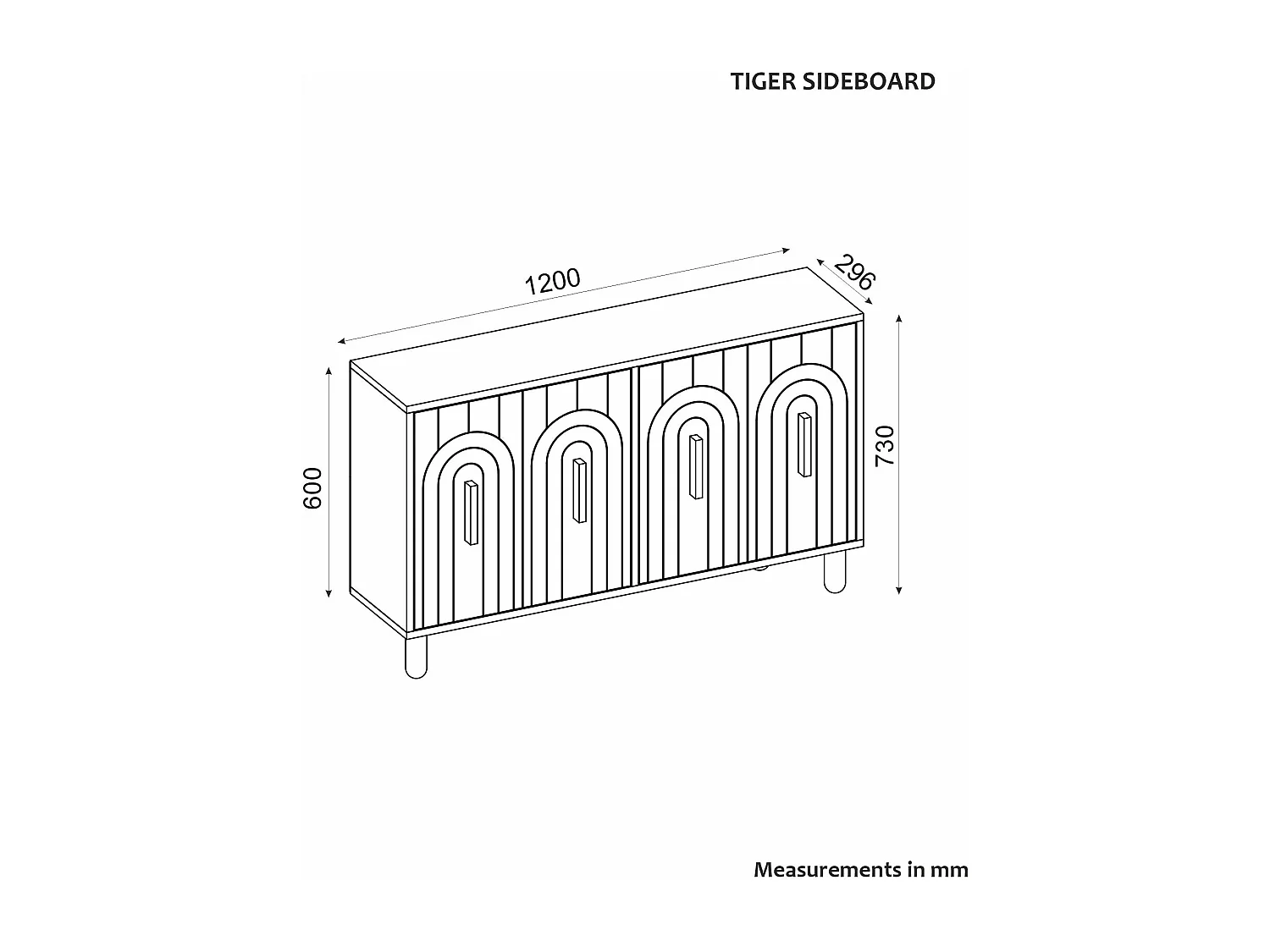 Buffet design 4 portes battantes Stivi L120cm Bois foncé