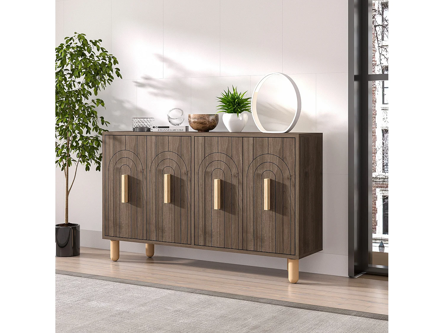 Buffet design 4 portes battantes Stivi L120cm Bois foncé