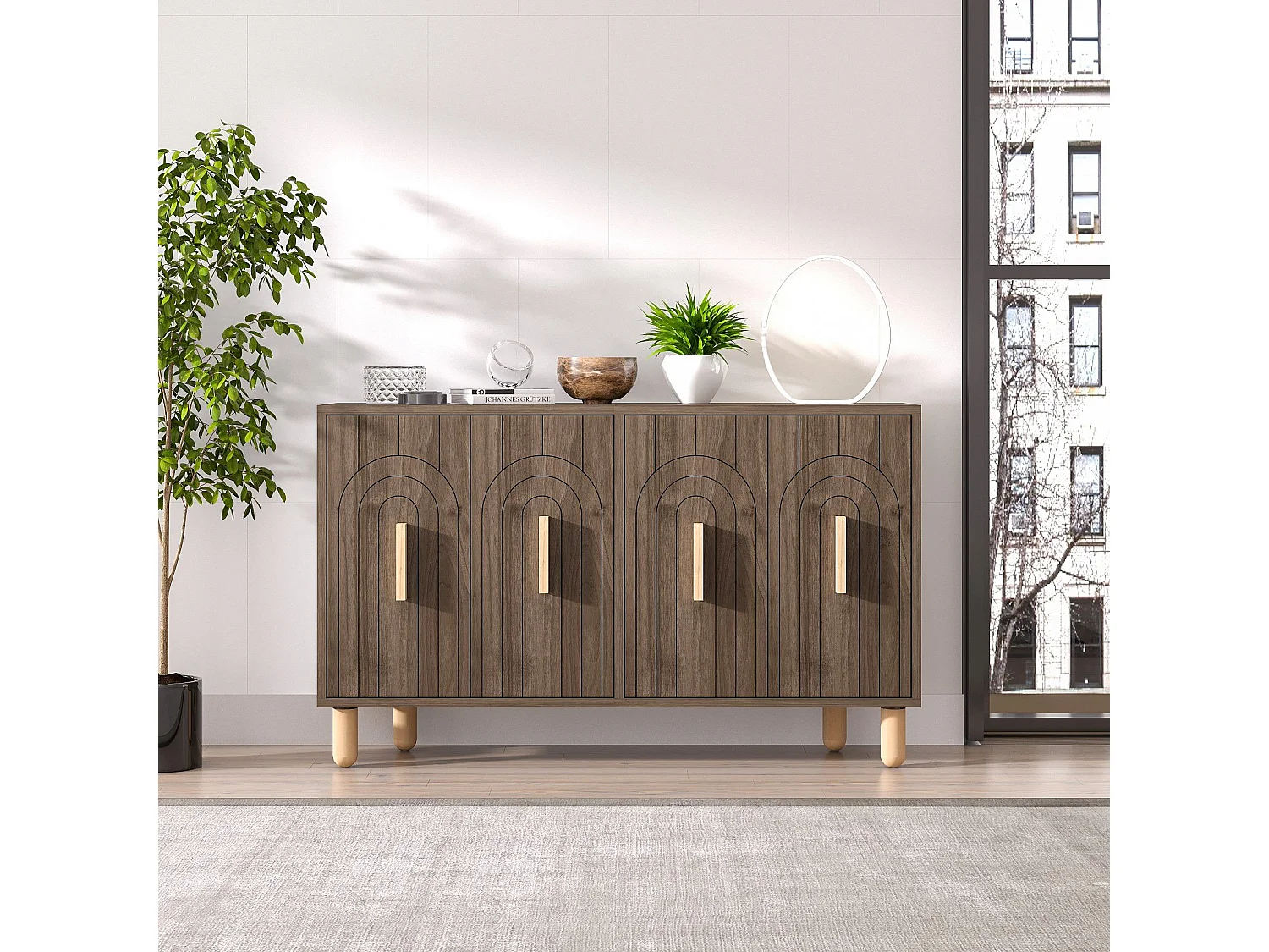 Aparador – 120 cm x 73,6 cm x 29,6 cm – Nogueira – Painéis de partículas revestidos a melamina