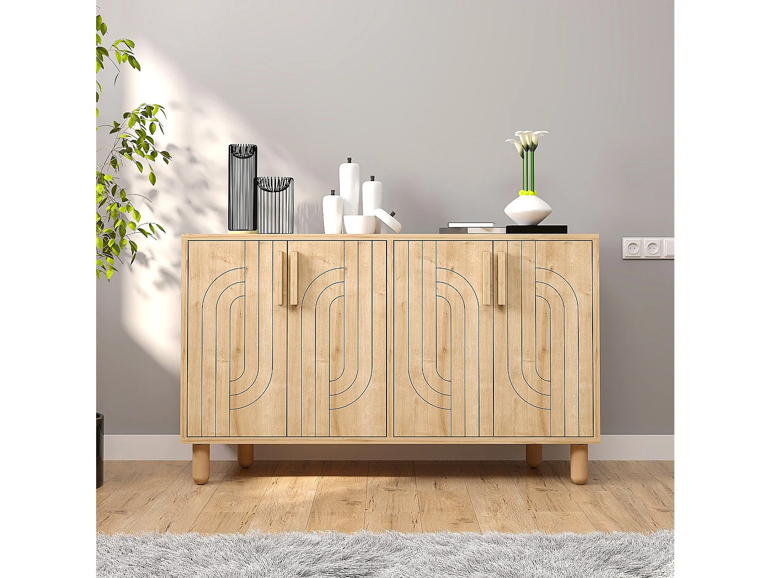 Buffet design 4 portes battantes Cerka L120cm Chêne clair