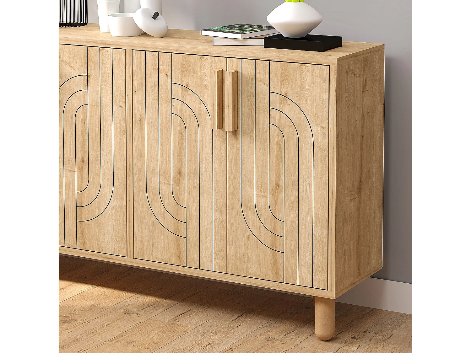 Buffet design 4 portes battantes Cerka L120cm Chêne clair