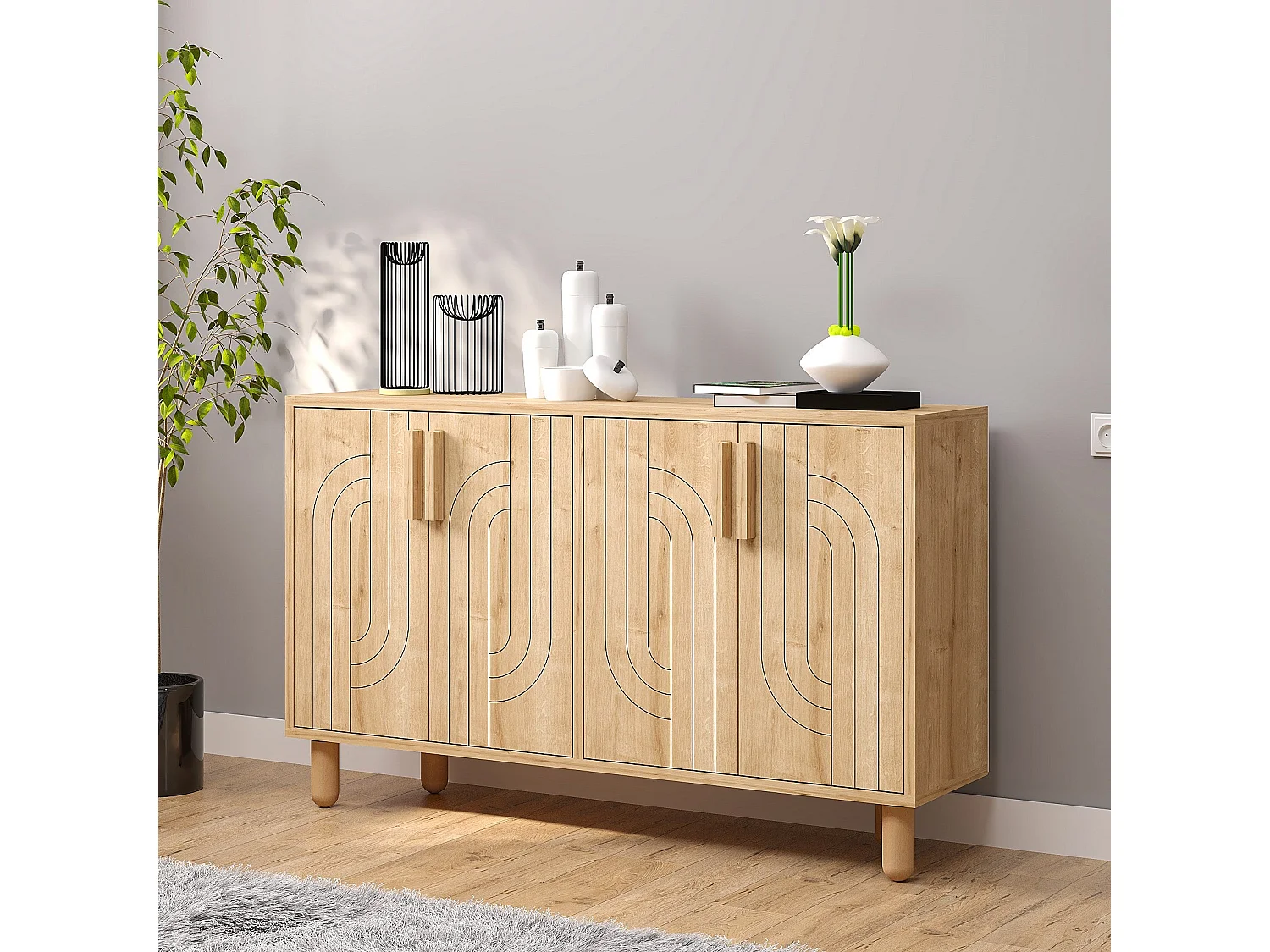 Buffet design 4 portes battantes Cerka L120cm Chêne clair