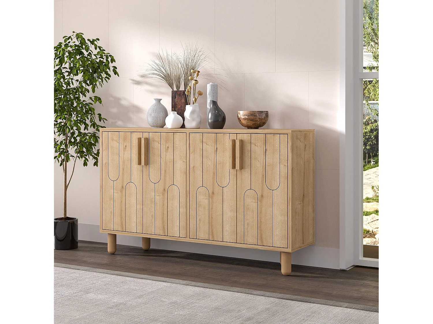 Buffet design 4 portes battantes Serka L120cm Chêne clair