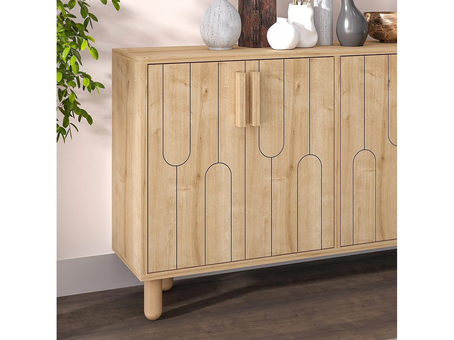 Buffet design 4 portes battantes Serka L120cm Chêne clair