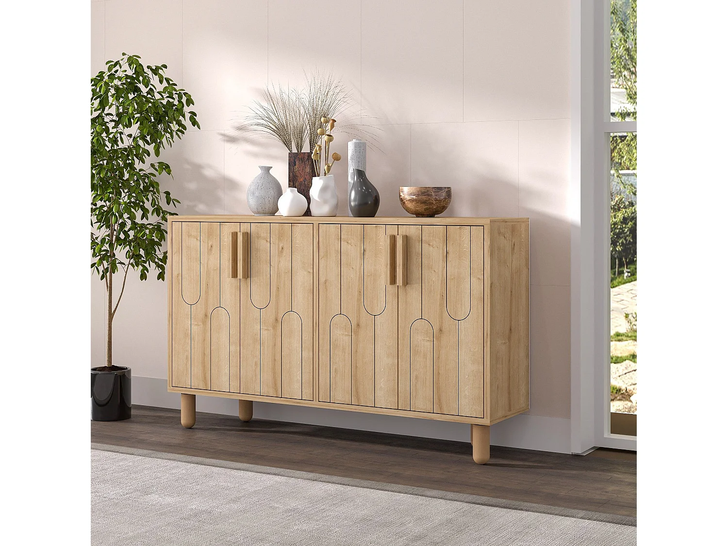 Aparador – 120 cm x 73.6 cm x 29.6 cm – Carvalho Saphire – Painel de partículas revestido a melamina