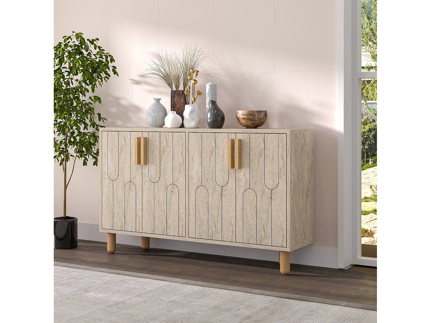 Aparador – 120cm x 73,6cm x 29,6cm – Travertino – MDF