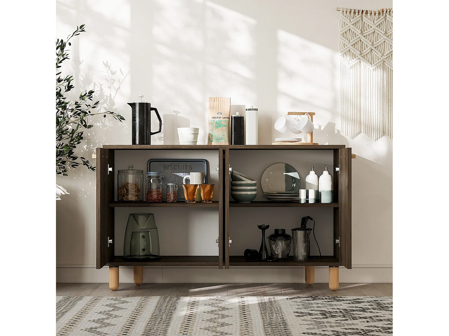 Buffet design 4 portes battantes Henri L120cm Bois foncé