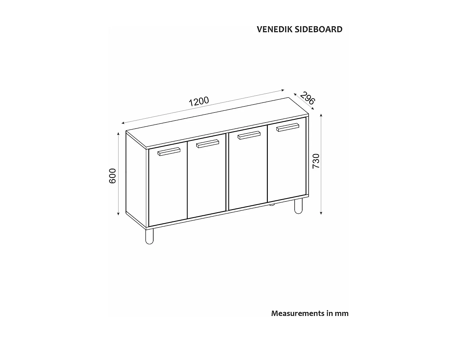 Buffet design 4 portes battantes Henri L120cm Bois foncé