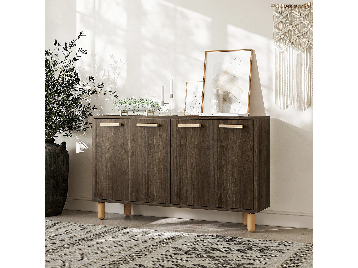 Aparador – 120 cm x 73,6 cm x 29,6 cm – Nogal – Tablero de partículas recubierto de melamina