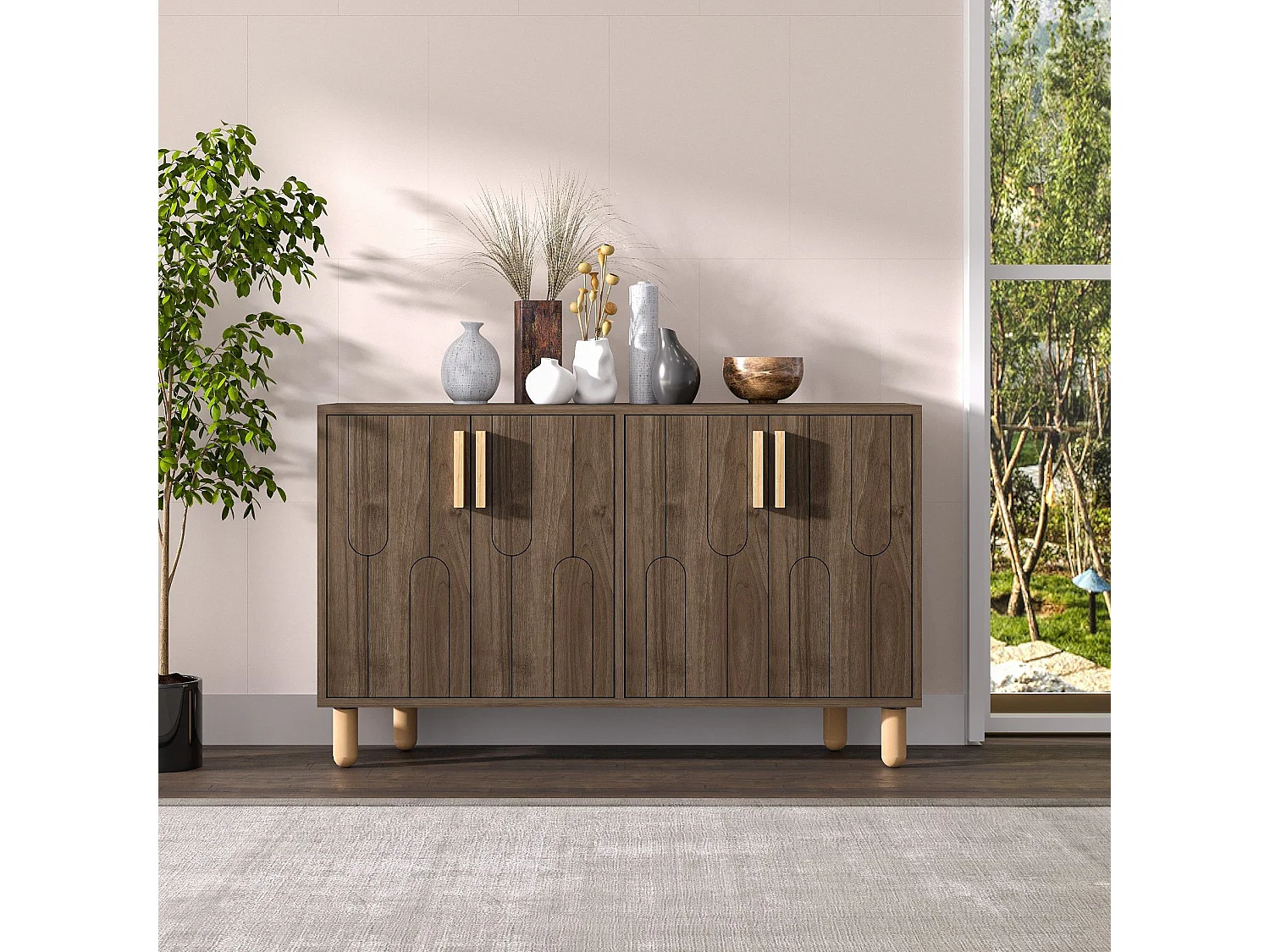 Buffet design 4 portes battantes Serka L120cm Bois foncé