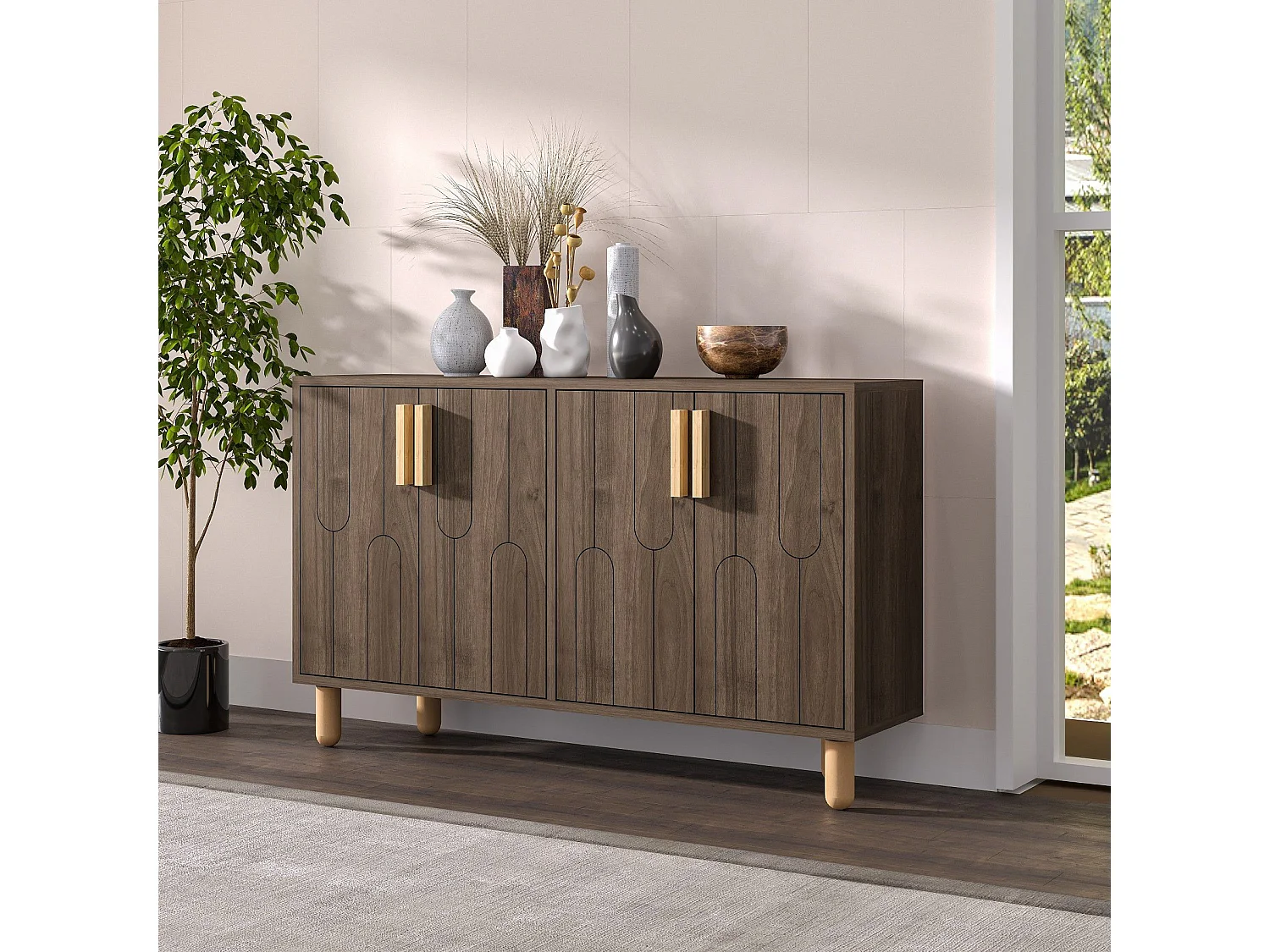Buffet design 4 portes battantes Serka L120cm Bois foncé