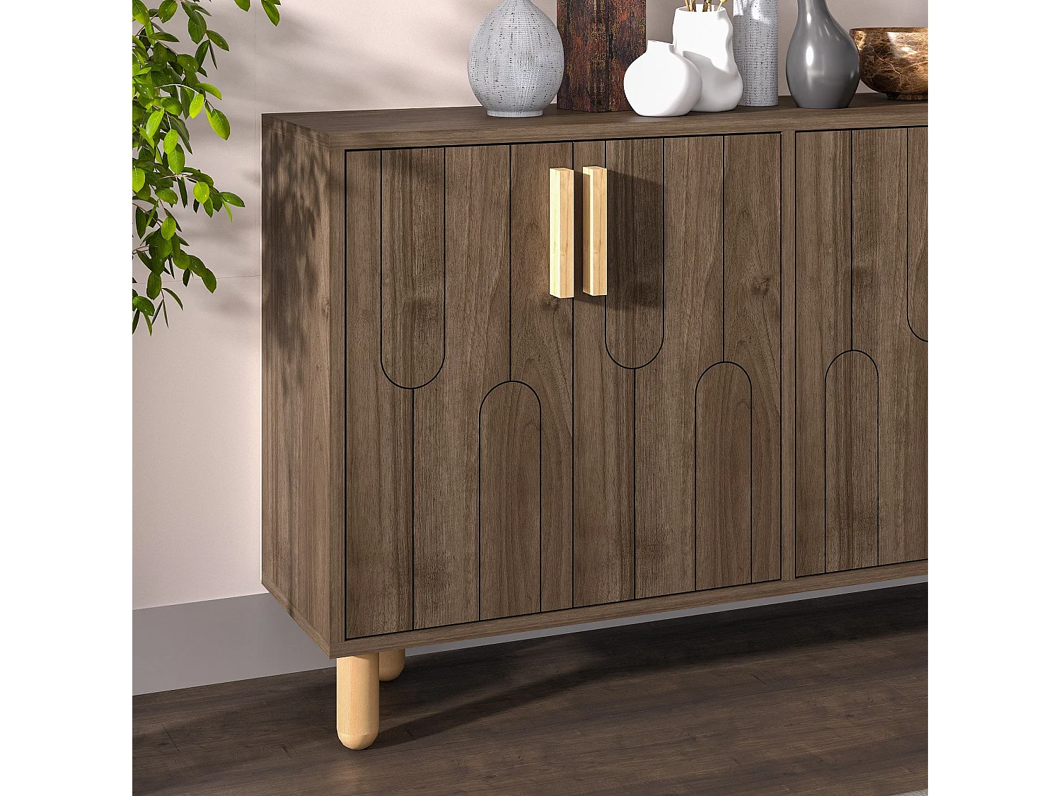 Buffet design 4 portes battantes Serka L120cm Bois foncé