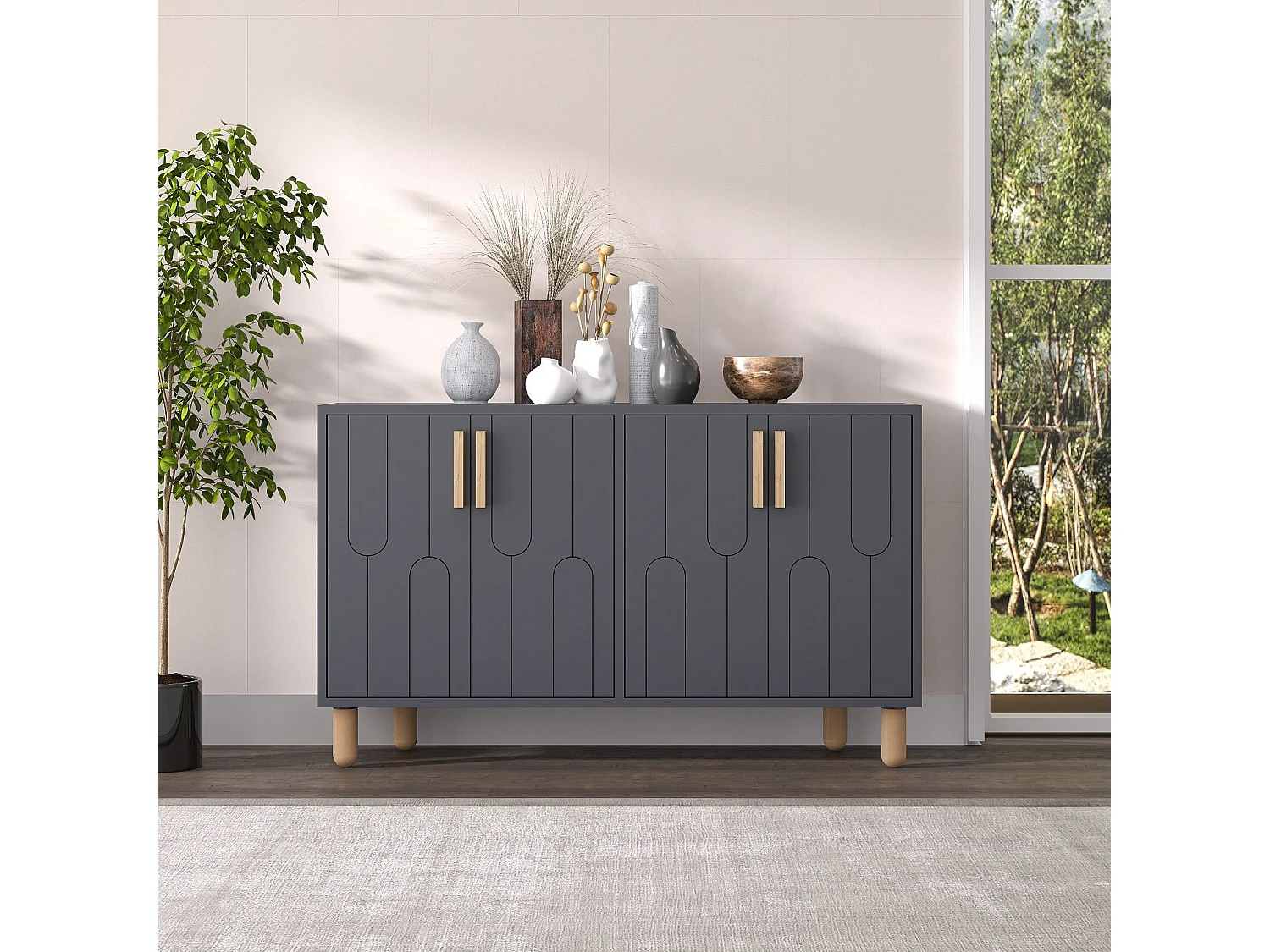 Buffet design 4 portes battantes Serka L120cm Anthracite