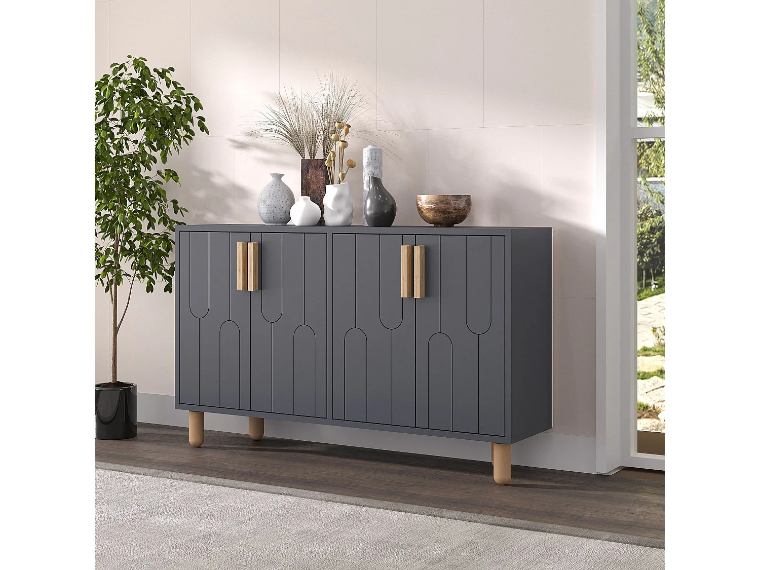 Buffet design 4 portes battantes Serka L120cm Anthracite
