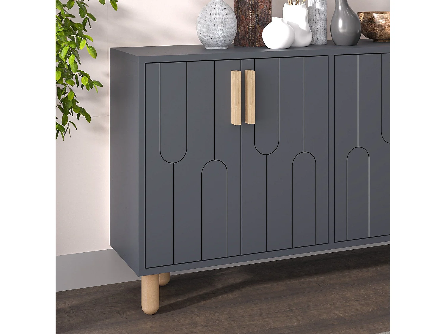 Buffet design 4 portes battantes Serka L120cm Anthracite