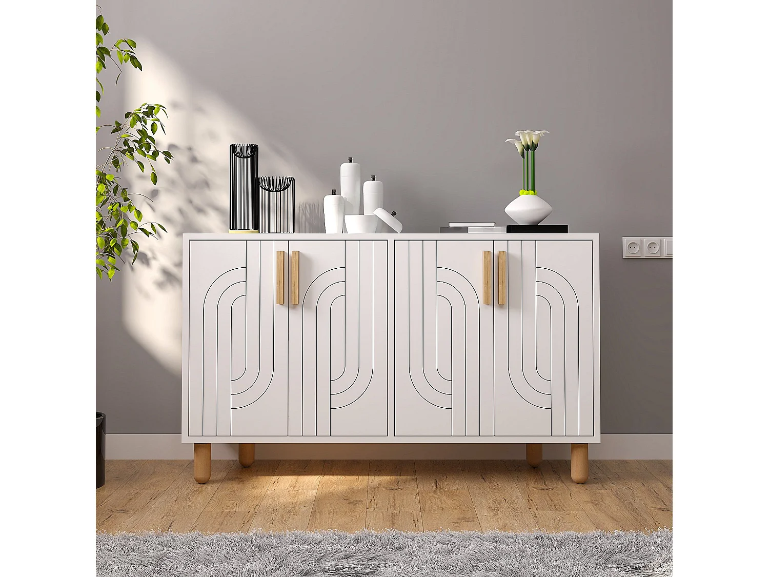 Buffet design 4 portes battantes Cerka L120cm Blanc