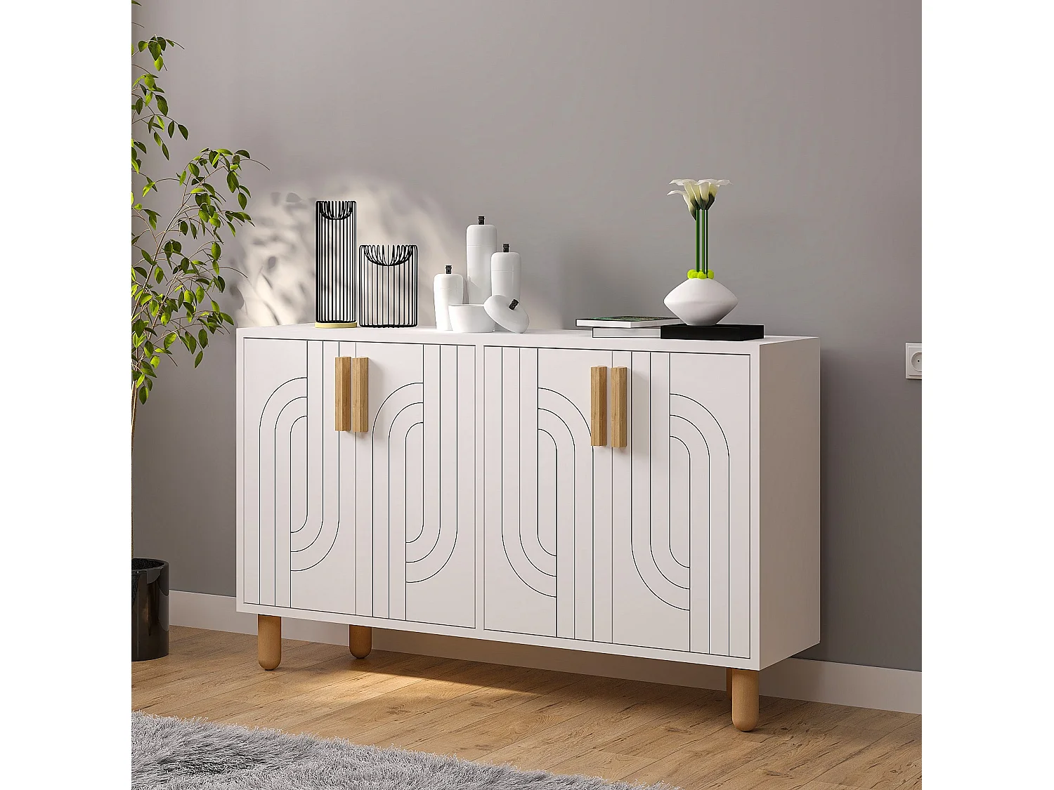 Buffet design 4 portes battantes Cerka L120cm Blanc