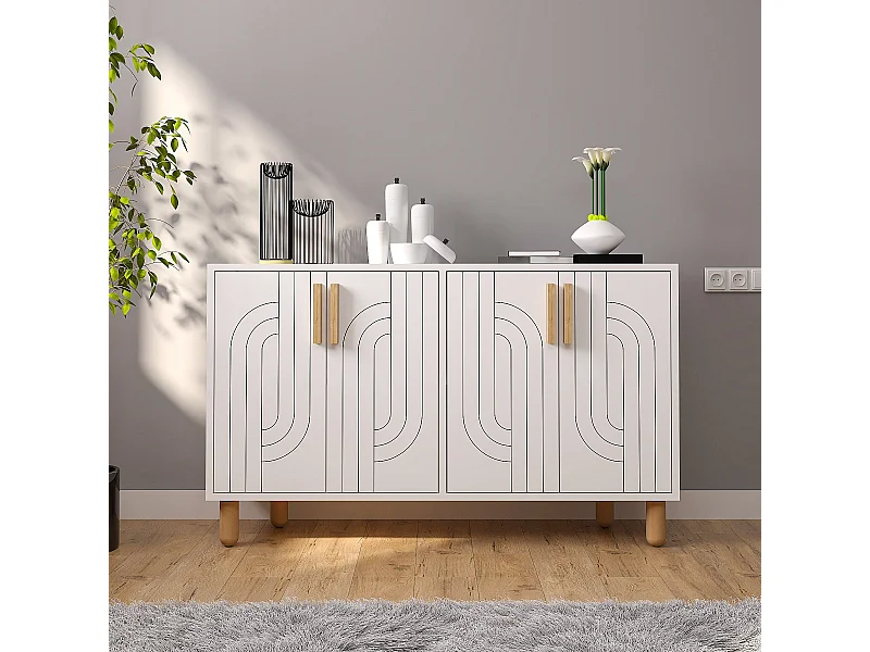 Buffet design 4 portes battantes Cerka L120cm Blanc
