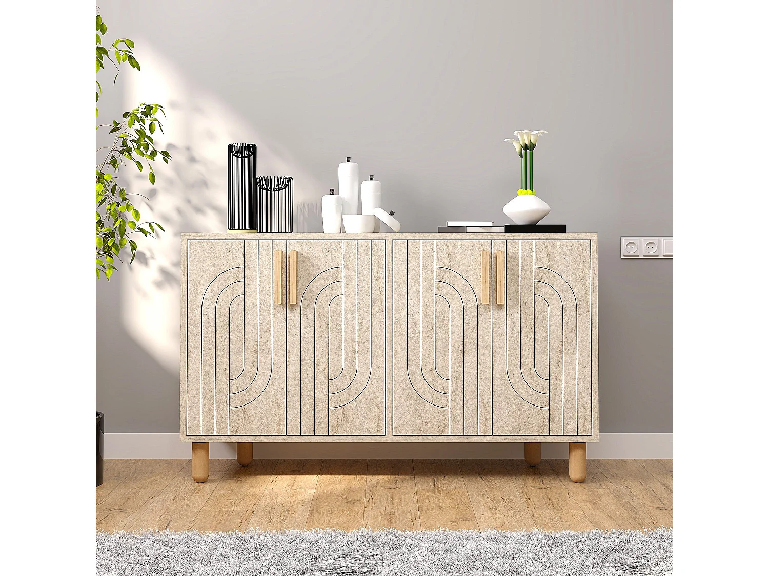 Buffet design 4 portes battantes Cerka L120cm Effet travertin beige